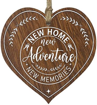 Stuff4 Plaque en bois foncé en forme de cœur – New Home – Plaques en bois à suspendre, cadeaux de pendaison de crémaillère pour amis ou parents, cadeau de nouvelle maison