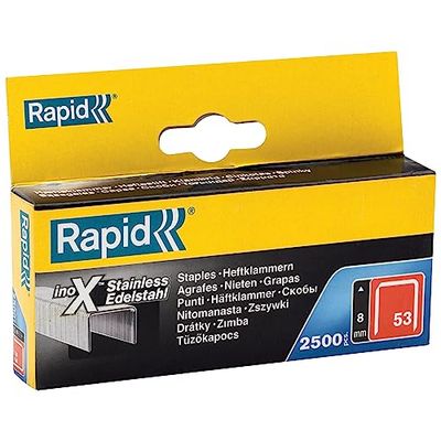 Rapid High Performance Staples, Stainless Steel, No.53, Leg Length 8 mm, 23808000 - 2500 Pieces, Silver