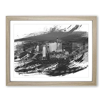 Las Vegas Strip Skyline Nevada USA Vol.2 V1 Modern Framed Wall Art Print, Ready to Hang Picture for Living Room Bedroom Home Office Décor, Oak A4 (34 x 25 cm)