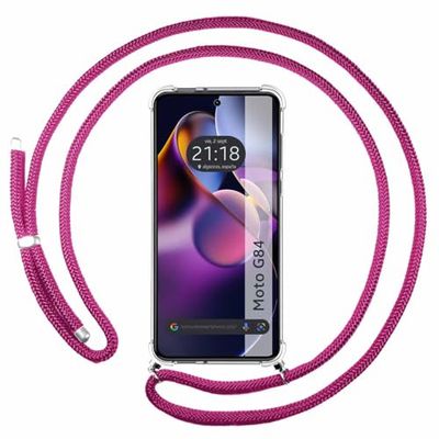 Tumundosmartphone Custodia a sospensione trasparente per Motorola Moto G84 5G con cordone rosa fucsia