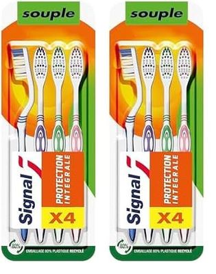 SIGNAL - Brosse à Dents Protection Intégrale - Brosse 100% recyclable fabriquée avec 80% de plastique recyclé - Souple (lot de 8 brosses à dents)