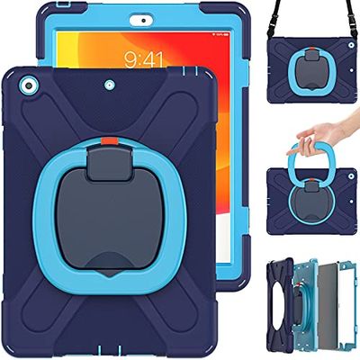 Commute Case voor Samsung Tab A7 Lite 8.7 T220 T225, zware, stabiele, schokbestendige kinderhoes met displaybeschermfolie, 3-in-1, schokbestendige bumper met 360°-ringhouder, standaard (marineblauw +