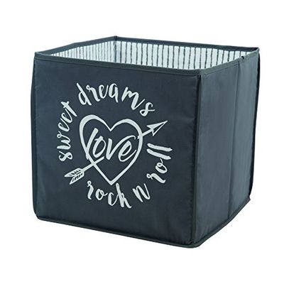 roba Caixa de armazenamento para crianças - Rock Star Baby 3 - recipiente de lona de tecido para brinquedos - decoração para quarto infantil - antracite / branco