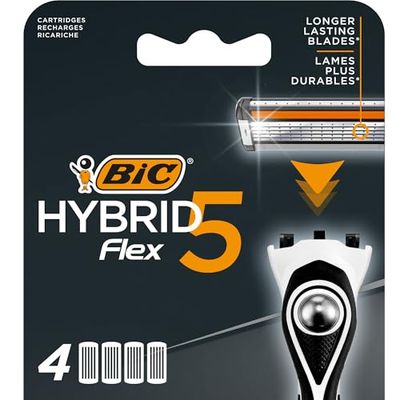 BIC Hybrid 5 Flex Men's Shaver Refills with 5 Moveable Nano-Tech Titanium Coated Razor Blades - Box of 4 Cartridges