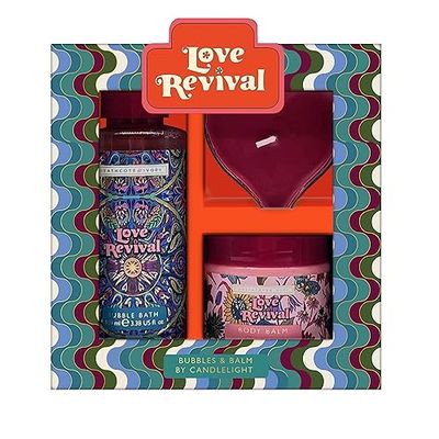 Heathcote & Ivory Love Revival-Bubbles & Balm By Candlelight (Bubble Bath 100ml, Body Cream 60ml, Scented Candle 30g) - Pampering Bath and Body Set for a Blissful Evening