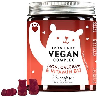 Bears with Benefits for Iron Deficiency: Highly dosed Complex with Iron, Vitamin B12, Iodine, Calcium - Vegan and sugarfree - Monthly Supply - Bears with Benefits