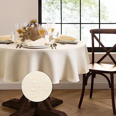 Elrene Home Fashions Laurel Nappe résistante à l'eau et aux Taches Ronde à Texture Unie Ivoire 229 cm