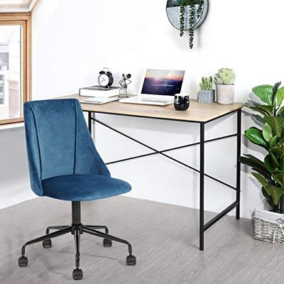 FURNITURE-R France Sillón de Oficina con Respaldo ergonómico y Funda de Tela de Terciopelo, Azul