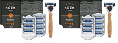 by Amazon Rasoio da uomo a 5 lame con manico in sughero e 8 ricariche (Precedentemente marchio Solimo, 8 Unità, Multicolore (Confezione da 2)