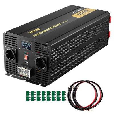 VEVOR Modifierad sinusvågsomvandlare, 6 000 W, växelriktare, DC 12 V till AC 230 V, med LCD-skärm, fjärrkontroll, EU-kontakt, LED-indikator, för husbil, bil, båt, resor