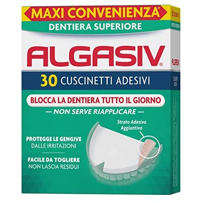 Algasiv Cuscinetti Adesivi Per Dentiera Superiore, Dura Tutto Il Giorno, Tenuta 20 Volte Più Forte, 30 Pezzi