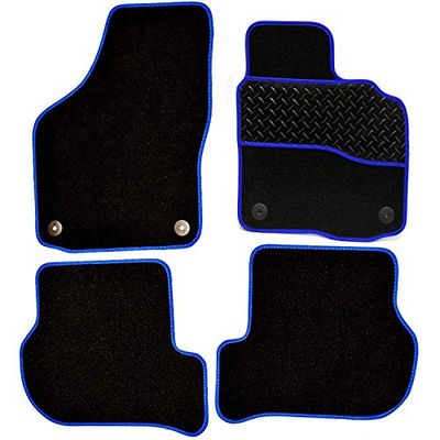 Sakura DD0572BU Tailored Car Mats, Black with Rubber Heelpad - Blue Trim