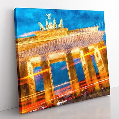Brandenburg Gate In Berlin Vol.1 Painting Modern Canvas Wall Art Print Ready to Hang, Framed Picture for Living Room Bedroom Home Office Décor, 35x35 cm (14x14 Inch)