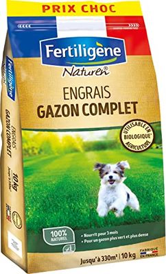 FERTILIGENE NATUREN NATGAZCOMP - Engrais Gazon Complet 10 kg - Nourrit jusqu'à 3 mois - Gazon plus vert et plus dense - Action longue durée et enrichie en magnésuim - Engrais 100% naturel - Pour 330m²