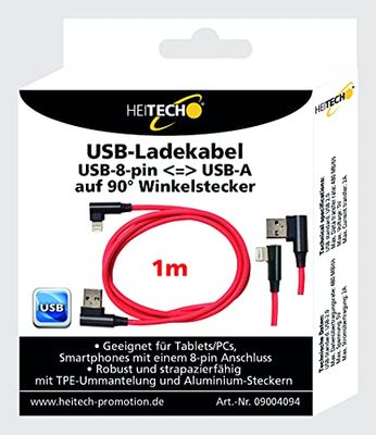 HEITECH USB-oplaadkabel, USB-8-pin USB-Aauf 90 gr hoekstekker 1 m