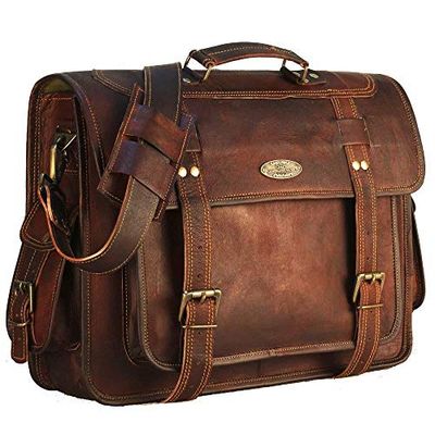 HULSH Bolso vintage de piel para portátil para hombre, de 16 pulgadas, con aspecto rústico