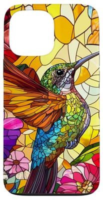 Floral Colorful Hummingbird Flowers Pattern Stained Glass Case for iPhone 13 Pro Max