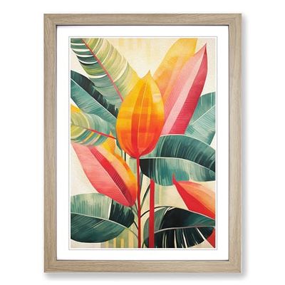 Tropical Leaf Constructivism No.2 Framed Wall Art Print, Ready to Hang Picture for Living Room Bedroom Home Office, Oak A2 (48 x 66 cm)