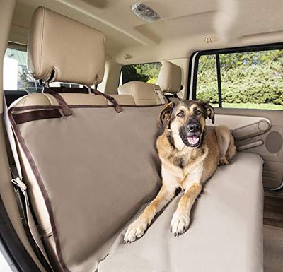 PetSafe Solvit Bench Cover, geschikt voor auto's, vrachtwagens, minibusjes en SUV's, waterdichte bescherming tegen omgeving, duurzame voertuigstoelbeschermer, extra breed, bruin