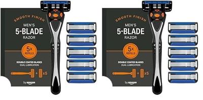 by Amazon Rasoio da uomo a 5 lame con 6 ricariche, 6 Unità, Multicolore (Confezione da 2)
