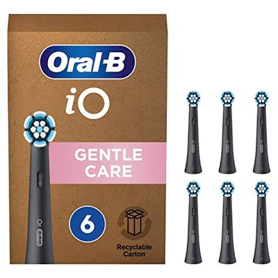 Oral-B iO Gentle Care Testine Spazzolino Elettrico, Confezione da 6 Testine di Ricambio Nere, Pulizia Delicata ed Efficace di Gengive e Denti Sensibili, Adatto alla Buca delle Lettere