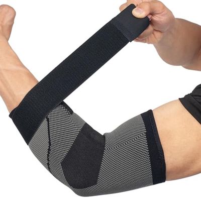 360 RELIEF - Compression Golf Elbow Sleeve Brace with Strap for Tendonitis Support | Tennis, Splint, Gymnastic, Joint Pain Relief, Workout, Sports | Large, Black with Mesh Laundry Bag