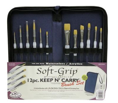 Royal & Langnickel Keep n Carry Artist - Set di pennelli con impugnatura morbida e custodia con cerniera