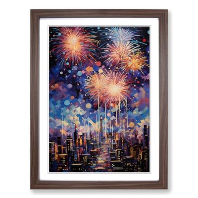 Fireworks Hard Edge Painting Framed Wall Art Print, Ready to Hang Picture for Living Room Bedroom Home Office, Walnut A2 (48 x 66 cm)