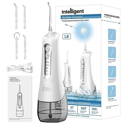 Irrigador bucal inalámbrico, 4 modos de limpieza, 4 puntas de chorro, IPX7, resistente al agua y recargable por USB, limpiador dental eléctrico para viajes y hogar, ortodoncia, cuidado dental