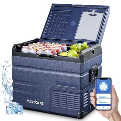 AAOBOSI Glaciere Electrique Double Zone 46L, 12 V/24 V et 100-240 V Glaciere a Compression -20℃ à 20℃, Frigo Voiture pour Camion, Bateau, Camping