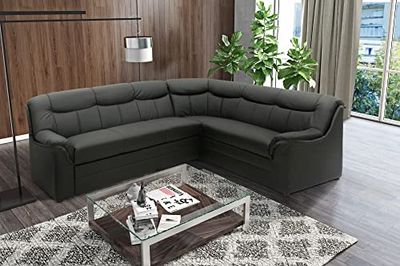 DOMO. collection Sofá esquinero Berlín Atemporal de Piel sintética con función de Dormir y Relleno de muelles, sofá en Forma de L de Piel sintética, 205 x 250 x 89 cm, Color Negro