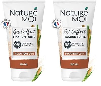 Naturé Moi - Gel Cheveux Fixation Forte - Non Gras, Non Collant - Tenue 24 heures - Tous Types de Cheveux - 98% d'Origine Naturelle - Sucre Mi Blanc Bio - 150ml - Tube Recyclé - Fabriqué en France