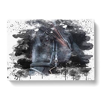 Black Horse Stallion V3 Modern Canvas Wall Art Print Ready to Hang, Framed Picture for Living Room Bedroom Home Office Décor, 60x40 cm (24x16 Inch)