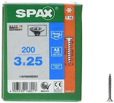 Spax, Viti con testa svasata T-Star plus, filettatura completa A2, 3 x 25 mm, 200 pz., 3527/000/3,0/25/02