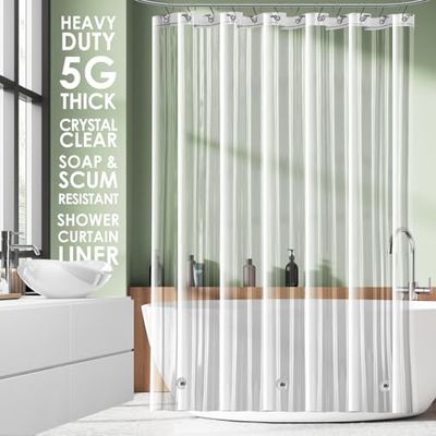 Clara Clark Tenda da doccia, impermeabile, trasparente, con 3 magneti, 5 G, in PEVA di alta qualità, 180 x 180 cm, leggera e trasparente