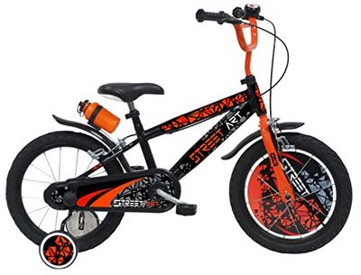 Street Art Bici da Bambino 16'' Ragazzo, Bicicletta, Nero e Arancione, 16