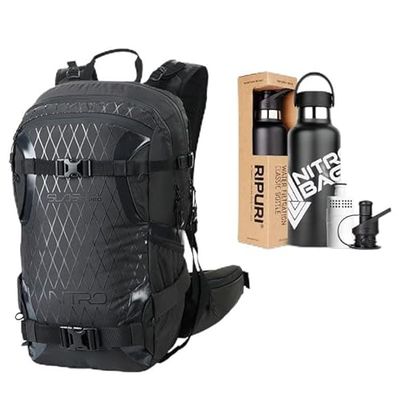 Nitro, SLASH 25 pro SET con bottiglia e filtro Ripuri da 600 ml, zaino da snowboard, zaino da viaggio, 25 l, PHANTOM, Phantom, 25 L, Zainetto