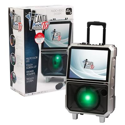 Canta Tu Karaoke 1.5 2024 Professionele karaoke met draadloze microfoon, nieuw besturingssysteem, breder touch-display, wifi-verbinding, spraakeffecten, oplaadbare batterij, spraakwissel, zilver
