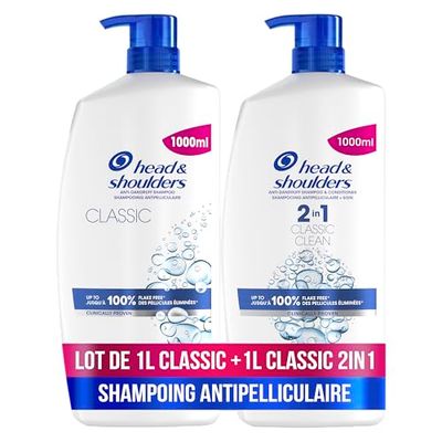 Bundle of Head & Shoulders Classic & Classic 2en1 Shampoing Antipelliculaire Avec Pompe 1000ml. Usage Quotidien. Jusqu'à 100% des Pellicules Éliminées, Cliniquement Prouvé.