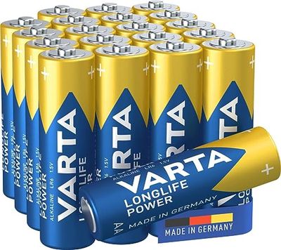 Varta Pilha Longlife Power AA Mignon LR6 (embalagem de 20 unidades), pilha alcalina - "Made in Germany" - adequado para brinquedos, lanternas, comandos e outros aparelhos que funcionam a pilhas