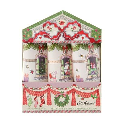 Cath Kidston Pocket Hand Cream Trio 3 x 30 ml, Red Berry and Cedar, Travel Size and Vegan Friendly, Beauty Gift For Her, Christmas Décor and Stocking Filler, A Doll’s House Collection