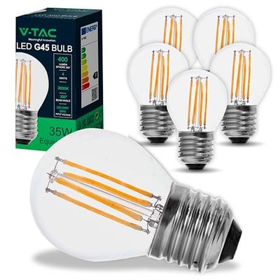 V-TAC 6x Lampadine LED Filamento G45 Attacco E27-4W (Equivalenti a 35W) - 400 Lumen - Lampadina Massima Efficienza e Risparmio Energetico - Luce Bianca Calda 3000K