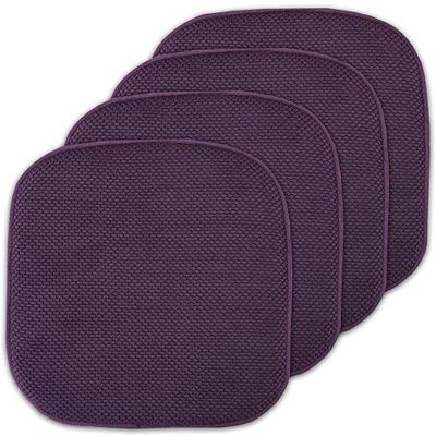 Sweet Home Collection Cojines de Espuma viscoelástica para Silla, Goma Antideslizante, diseño de Panal de Abejas y Esquinas Redondeadas de 16 x 16 Pulgadas, Color Morado Berenjena, Paquete de 4