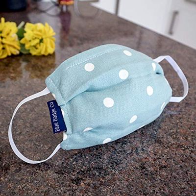Blue Badge Co 5 stuks klein katoenen gezichtsmasker, dubbellaags gezichtsbedekking inAqua Marine Spotty, met zakje voor extra filter