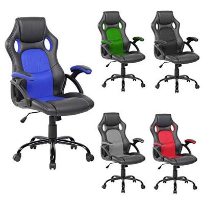 Rebecca Mobili RE6209 Gaming-fauteuils in zwart blauw kunstleer thuiskantoorstudie, synthetisch leer, nylon, metaal, 112 x 64 x 70 cm (hxbxd)