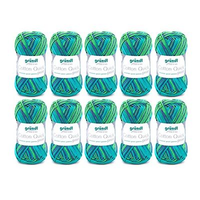 Filato per maglia/uncinetto Gründl Cotton Quick Print (lana per maglieria, filato dai vivaci colori 100% cotone, certificato OEKO-TEX, 50 g / 125 m, ferri: 3 - 4, 10 x 50 g), Verde Multicolore