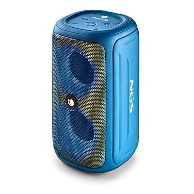 NGS ROLLER BEAST AZURE - Krachtige 32W draagbare speaker compatibel met Bluetooth 5.0 en TWA-technologie, RGB-verlichting, IPX5 water- en stofbestendig, microfoon, handsfree, tot 40 uur, blauwe.