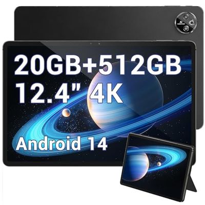 DOOGEE T30 Max Android 14 Tablet dotykowy, 4K 12,4 cala tablety do gier 20 GB + 512 GB/2 TF, 10800mAh/33W, 50MP+20MP, Helio G99 Octa Core, 2560 * 1600, Widevine L1, TUV/4G LTE/5G WiFi/OTG/GPS
