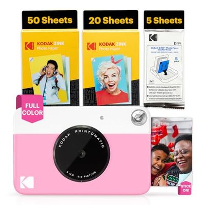 KODAK Printomatic Volledige Kleur Camera – 75 Vellen BUNDEL – Zink 2x3" Plakfoto Papier – Roze