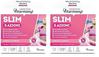 Slim 5 Azioni - Integratore Detox e Drenante Forte - Controllo del Peso - Stimola Metabolismo - 5 Ingredienti (Tè Verde, Mate, Vitamina C) - Gusto Fragola - Senza Zuccheri - 20 Bustine - Vitarmonyl